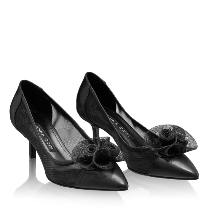 Pantofi Eleganti Dama 8081 Vitello+Rete Negru