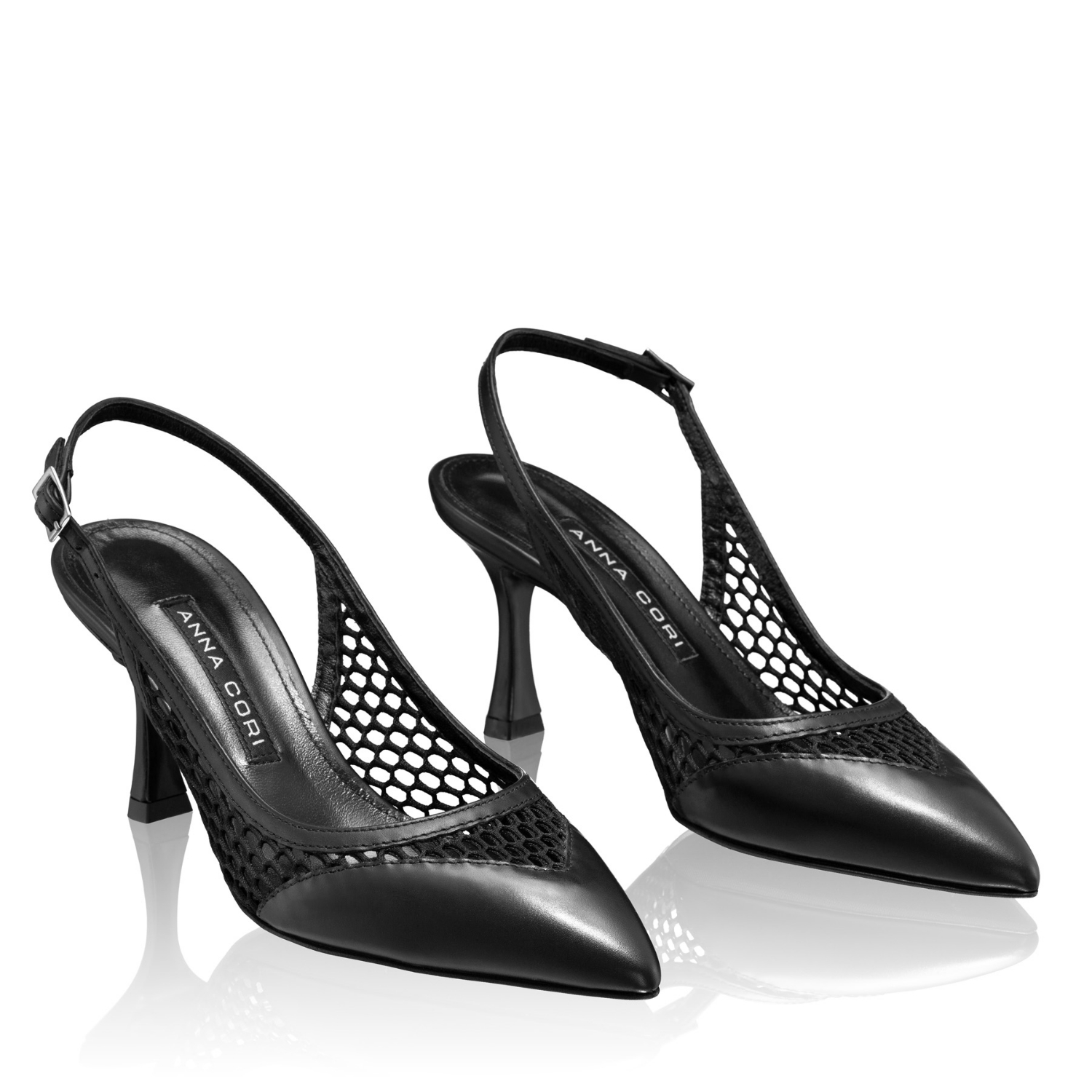 Imagine Pantofi Eleganti Decupati Dama 8095 Vitello+Rete Negru