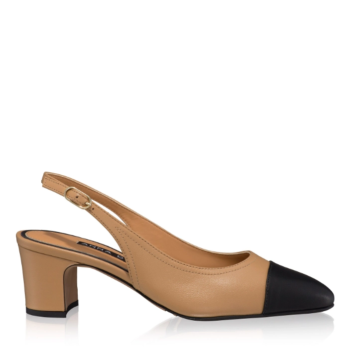 Picture of Mid-heel Slingback Pumps 8493 Vitello Cappuccino+Black